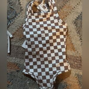 Brown and White Checkered Baby Onesie